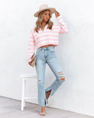 Syble Cotton Striped Collared Top - Pink