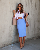 Sylvie Satin Midi Skirt - Dusty Blue