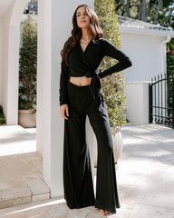 Take A Breather Ribbed High Rise Wide Leg Pants - Black