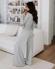 Take A Breather Ribbed High Rise Wide Leg Pants - Heather Grey