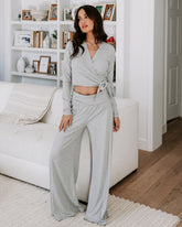 Take A Breather Ribbed High Rise Wide Leg Pants - Heather Grey