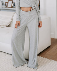 Take A Breather Ribbed High Rise Wide Leg Pants - Heather Grey