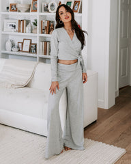 Take A Breather Ribbed High Rise Wide Leg Pants - Heather Grey