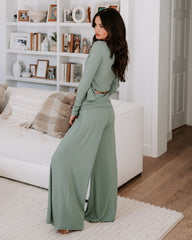 Take A Breather Ribbed High Rise Wide Leg Pants - Sage