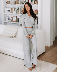 Take A Breather Ribbed Long Sleeve Wrap Top - Heather Grey