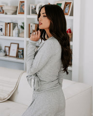 Take A Breather Ribbed Long Sleeve Wrap Top - Heather Grey