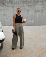 Taking It Back High Waisted Wide Leg Cargo Pants - Olive