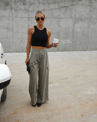 Taking It Back High Waisted Wide Leg Cargo Pants - Olive