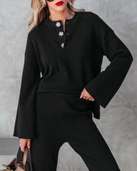 Taking It Easy Henley Long Sleeve Top - Black