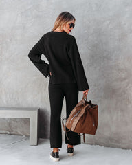 Taking It Easy Henley Long Sleeve Top - Black