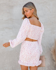 Taylar Floral Smocked Tie Front Crop Top - Pink