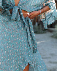 Theros Printed High Low Ruffle Maxi Skirt
