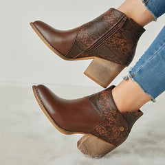 Thick Heel Pointed Western Cowboy Boots