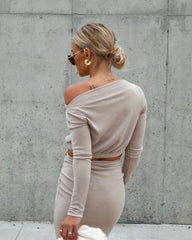 Together Forever Ribbed Side Slit Midi Skirt - Latte