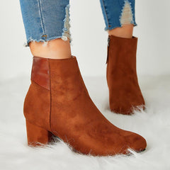 Trend Solid Color Zipper Ankle Boots