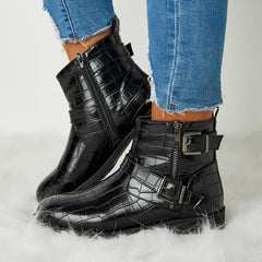 Trendy Bright Leather Zipper Buckle Ankle Boots