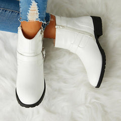 Trendy Bright Leather Zipper Buckle Ankle Boots