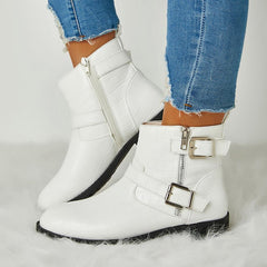 Trendy Bright Leather Zipper Buckle Ankle Boots