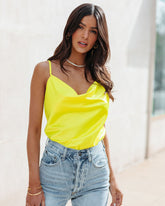 Trisha Satin Cowl Neck Tank - Yellow