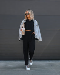 Tristan Knit Pocketed High Rise Pants - Black