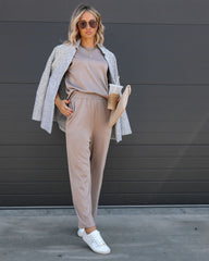 Tristan Knit Pocketed High Rise Pants - Mocha