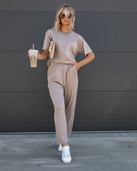 Tristan Knit Pocketed High Rise Pants - Mocha