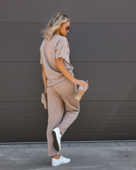 Tristan Knit Pocketed High Rise Pants - Mocha