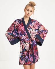Tropics Satin Printed Kimono Robe