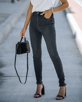 Troy High Rise Stretch Frayed Hem Skinny Jeans - Charcoal