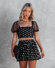 Twilight Queen Metallic Floral Applique Tulle Mini Skirt