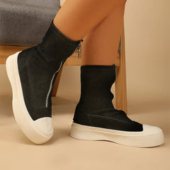 Two Tone Zip Front Faux Suede Sock Boots