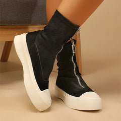 Two Tone Zip Front Faux Suede Sock Boots