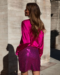 Unapologetic Sequin Drape Mini Skirt - Fuchsia
