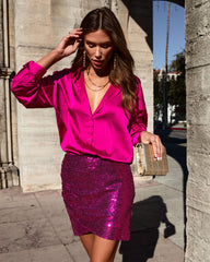 Unapologetic Sequin Drape Mini Skirt - Fuchsia