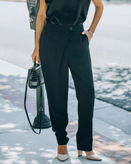 Uncommon Times Pocketed Asymmetrical Button Pants - Black