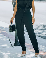 Uncommon Times Pocketed Asymmetrical Button Pants - Black