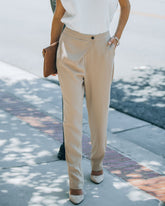 Uncommon Times Pocketed Asymmetrical Button Pants - Latte