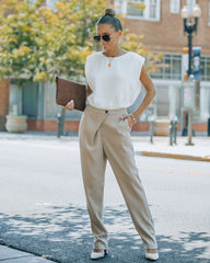 Uncommon Times Pocketed Asymmetrical Button Pants - Latte