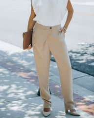 Uncommon Times Pocketed Asymmetrical Button Pants - Latte