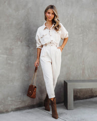Understated Utility Cotton Pocketed Jumpsuit - Ecru