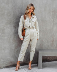 Understated Utility Cotton Pocketed Jumpsuit - Olive