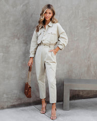 Understated Utility Cotton Pocketed Jumpsuit - Olive