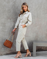 Understated Utility Cotton Pocketed Jumpsuit - Olive