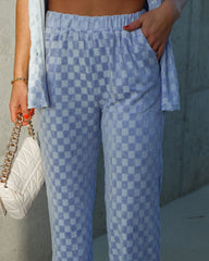 Unstoppable Me Checkered Cotton Blend Pocketed Pants - Light Blue