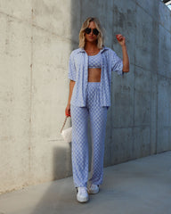 Unstoppable Me Checkered Cotton Blend Pocketed Pants - Light Blue