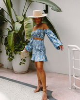 Blue Waves Smocked Mini Skirt