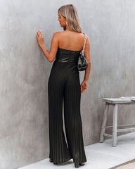 VIP Strapless Faux Leather Pleated Jumpsuit - Black