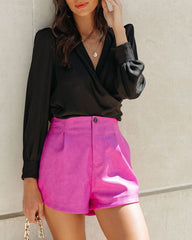 Vany Pocketed High Rise Faux Leather Shorts - Magenta - SALE