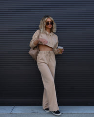 Vera Knit Crop Hooded Sweatshirt - Tan - SALE