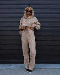 Vera Knit Crop Hooded Sweatshirt - Tan - SALE